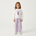 Girls' White & Purple Sweatshirt and Wide-Leg Pants Set
