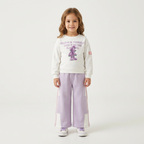 Girls' White & Purple Sweatshirt and Wide-Leg Pants Set