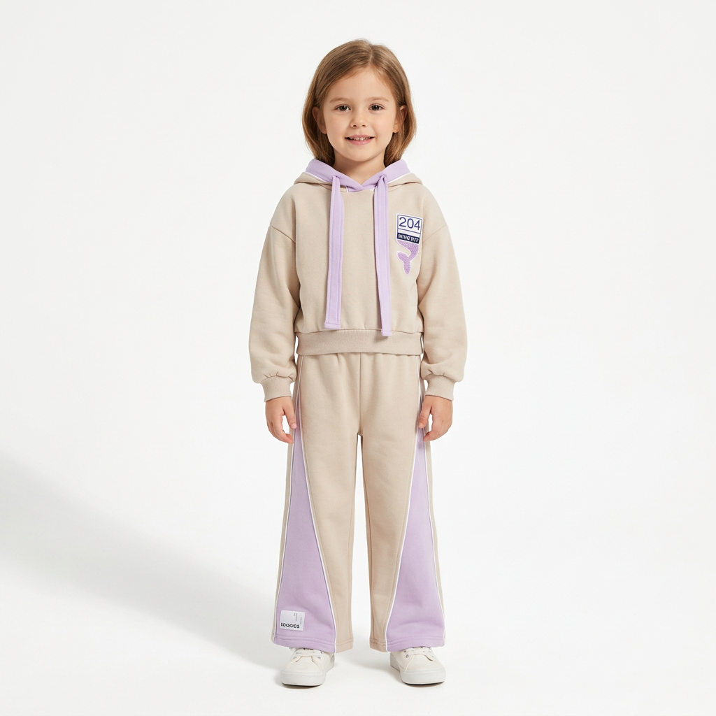 Girls' Hooded Sweatshirt and Wide-Leg Pants Tracksuit Set