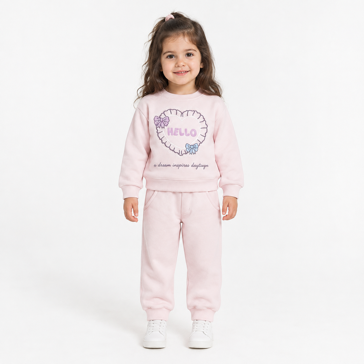 Baby Girls "HELLO" Heart Graphic Sweatshirt and Sweatpants Set