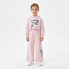 Girls' Pink Graphic Cropped Hoodie & Wide-Leg Pants Set