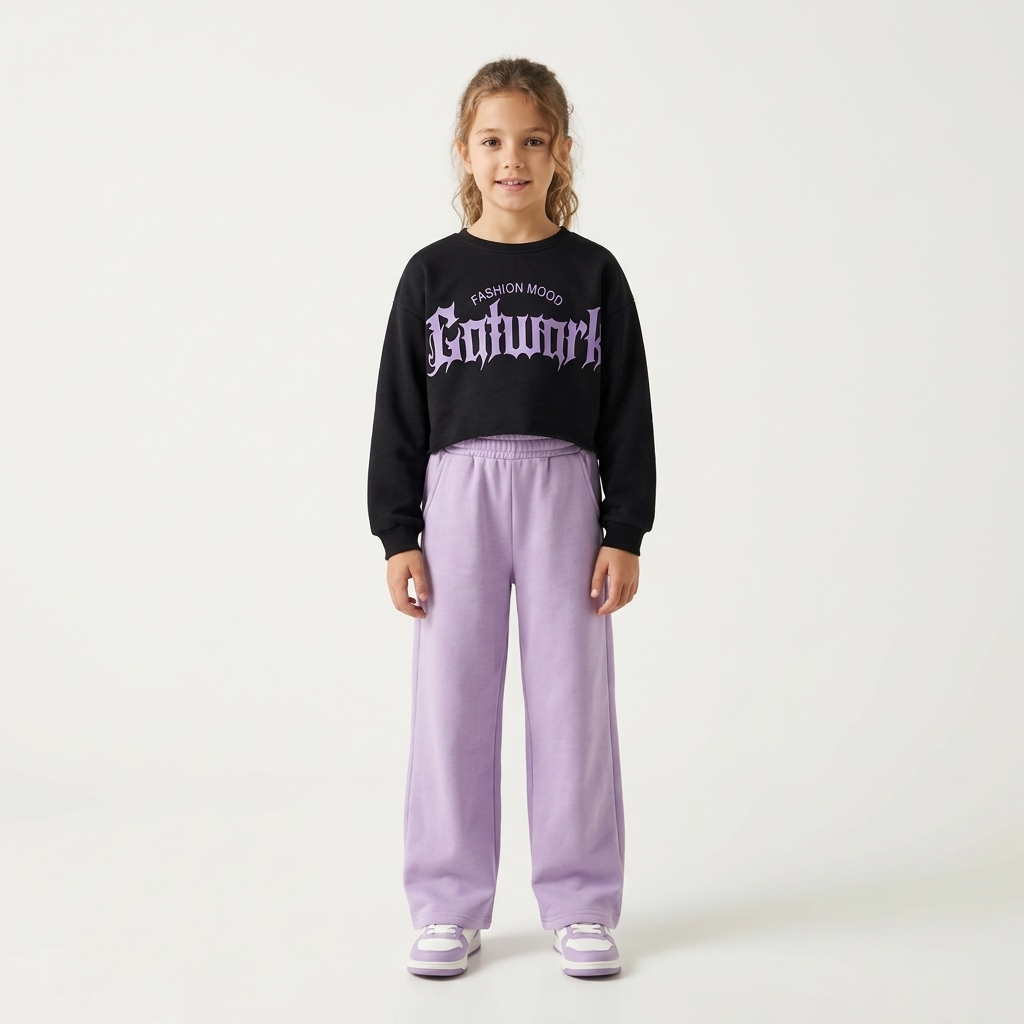 Girls' "Catwalk" Cropped Sweatshirt & Pants Set