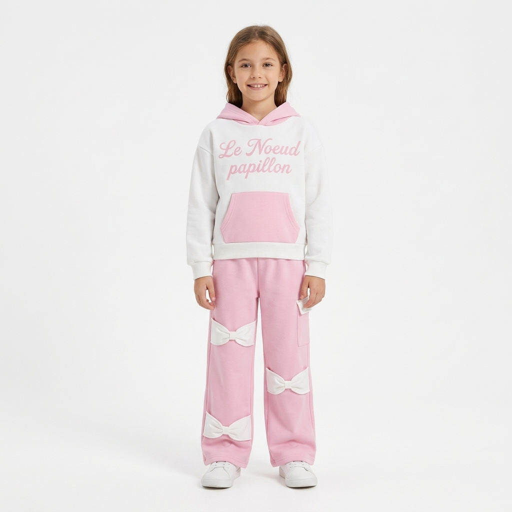 Girls' Hooded Sweatshirt with Bow-Detail Pants Set