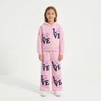Girls' "LOVE" Zip-Up Hoodie & Wide-Leg Pants Set